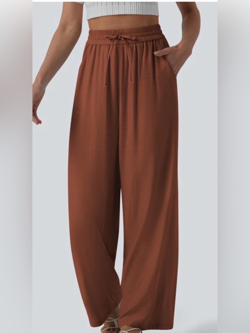 NWT Halara Pull On Rust Wide Leg Linen Blend Pants Size M